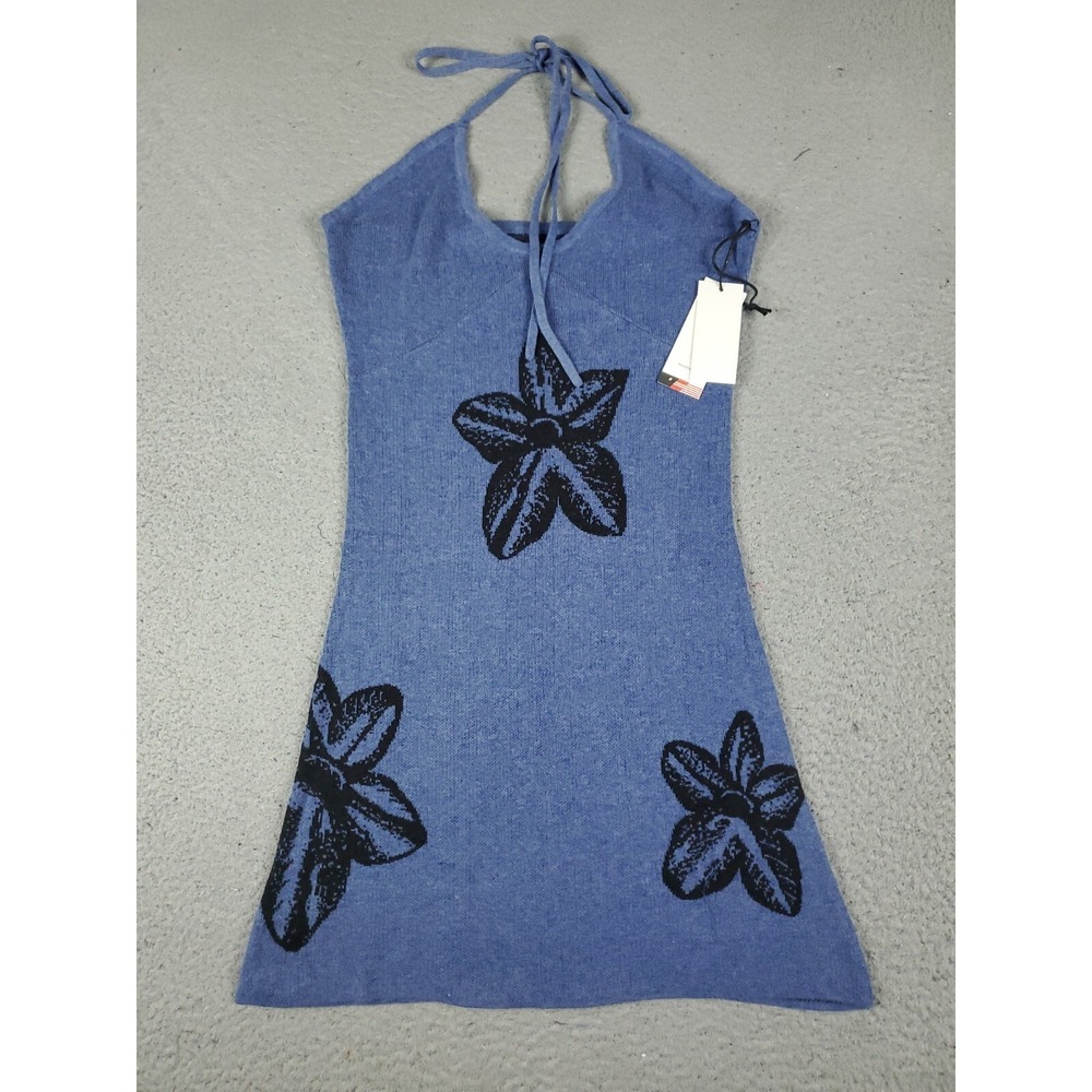 Honor The Gift Dress Womens Size XS Blue Floral Knit Mini Sleeveless Ladies